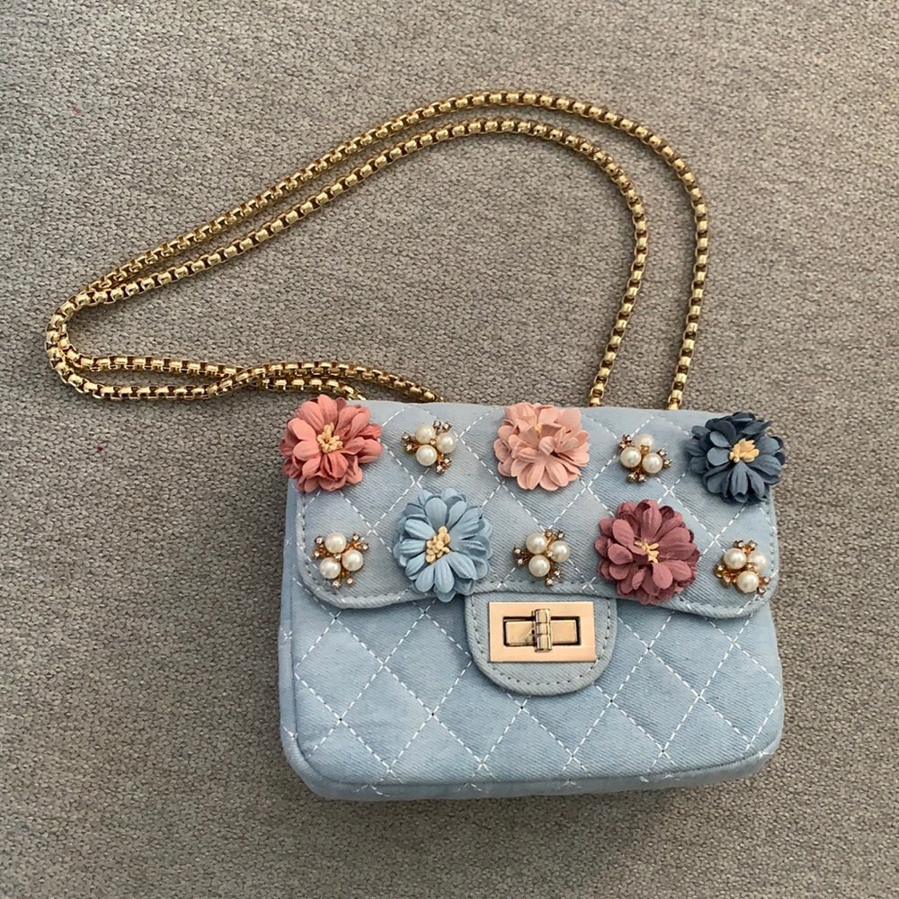 Bella collection Denim flowered rhinestone cross body bag